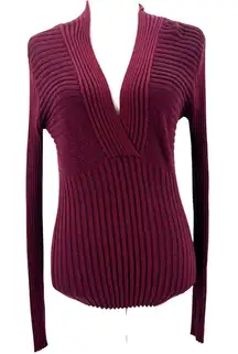Y2K It's Our Time Ribbed Burgundy Babydoll Sweater Sz Small Preppy Deep V Grunge