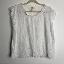 Forgotten Grace Crochet Eyelit Top White Size 2X