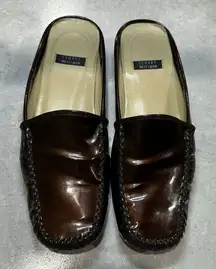 Stuart Weitzman Brown Patent Flat Mules Slip On 7‎