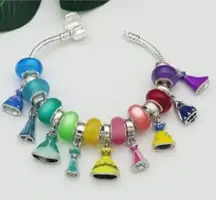 Sterling Silver Glass & Charm Disney Princess Dresses Bracelet