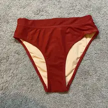 Cotton On Body | Burnt Orange Ribbed High Waisted Bikini Bottoms | Size Medium