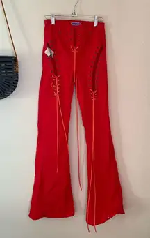 Edikted Red Side Tie Flare Pants, Size XS