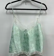 Vintage Mint Green Lace Cami Top nylon blend floral made in USA lingerie