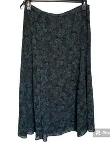 Jones Wear Floral A-Line Midi Skirt Black & Blue Women's Size 10