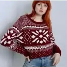 Fair Isle Knit Sweater‎ Snowflake Holiday Christmas Nordic Burgundy Size Large