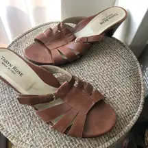 Brown Italian open peep toe mule sandals 2.5” heels (Size EUR 39/ US 8.5)
