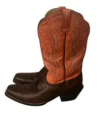 ARIAT Brown & Burnt Orange Leather Cowboy  Boots Women’s Size 10 B Style #15821