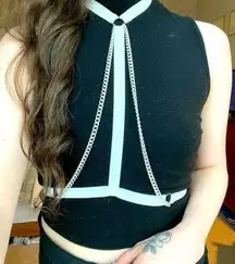 Custom Handmade White Elastic & Silver Chain Harness