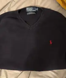 Ralph Lauren Sweater Blue Knit Navy V-Neck Cable