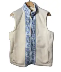 L.L.Bean Fleece Vest Womens L White Fair Isle Grandma Nordic Outdoors Ski Winter