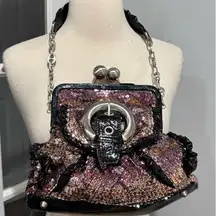 Rampage Vintage Sequin Black Patent Leather Statement Bag