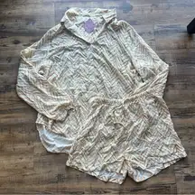 Ascot + Hart Women's Long Sleeve Button-Front & Shorts Pajama Set Size Md NWT