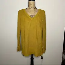 Ruby Moon Anthropologie Womens Mustard Knit Long Sleeve V-Neck Sweater sz M