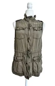 Max Jeans Olive Green Utility Vest Sleeveless Zip Front Womens Size M Casual