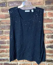 Kate Hill Black Silk Blend Embellished Knit Sleeveless Top Women's Size 2X