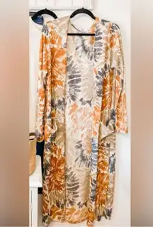 FIRST LOVE LOVELYN | Long Line Cardigan Duster Tie Dye Blue Rust Taupe | Medium