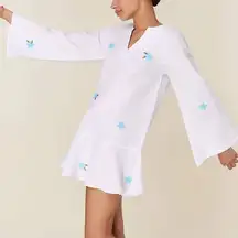 Andie x Fanm Mon The Serik Mini Dress Linen Embroidered Floral‎ White Medium