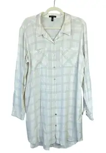 EILEEN FISHER Plaid Printed Silk Georgette Crepe Shirt Dress Size Large Read