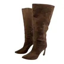 Express Brown Suede Pointed Toe Stiletto Heel Knee High Boots Womens Size 8
