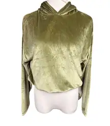 NWT Araminta James Women's S Cropped Velour Hoodie Khaki Green Casual