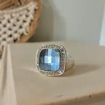 Blue Square Cushion Checkerboard Cut Silver Ring “Cinderella” Masculine Statement Jewelry
