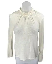 Madewell Texture & Thread Cream Ruffle Mock Neck Long Sleeve Knit Sweater Top M