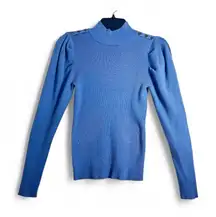 Tahari Strechy Turtleneck Puffer Long Sleeves Sweater with Silver Button Accents