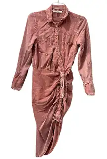 Young Fabulous & Broke Ruched Button-up Shirt Tencel Dress Pink Size Small Edgy