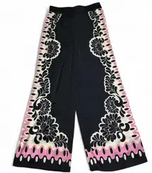 Rachel Zoe Women’s Satin Scarf Print Wide Leg Pants Black Pink size Small