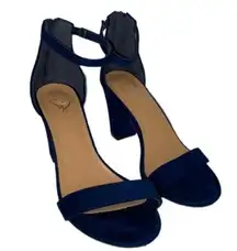 Windsor Hannah heels navy blue faux suede 7.5 block heel ankle strap adjustable