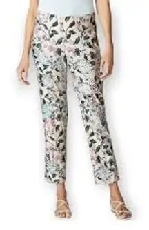 J Jill Linen Blend Floral Ankle Pant Womens Size Small Nwt Button Hem Blue Cream