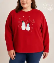 Vintage Y2K Bonnie Evans Red Fleece Snowman Pullover 3X Women’s Christmas Winter