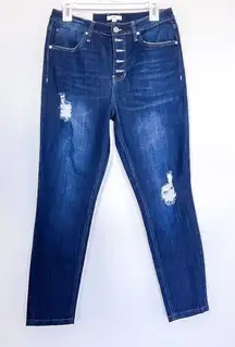 BP Women's Cotton Blend Button Front Distressed Jeans‎ in Dark Blue size 30