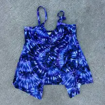 Miraclesuit Purple Tie Die Twist Loose Flutter Wrap Tankini Top Size 10