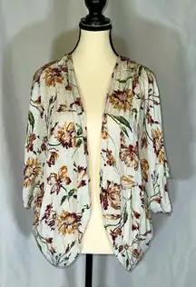 Style Rack LA • Women’s Open Kimono Shacket White Floral Dolman Batwing Sz. Sm