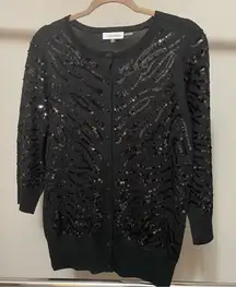 Calvin Klein Black Sequin Sweater Small Holiday Chic Office Party Festive