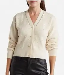 Astr the Label Pearl rhinestone Cream Cardigan Sweater