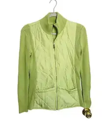 J. McLaughlin Quilted Sweater Jacket Silk Lime Green Size Small