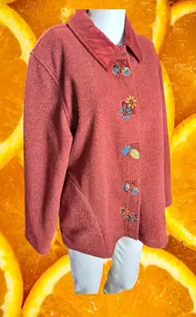 Alfred Dunner Burgundy Polyester Floral Embroidered Cardigan Jacket‎ Size 8