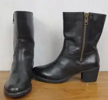 Black Leather Campus Retro Heeled Boots Size 9