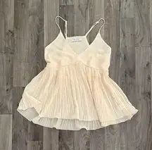 Butter yellow pastel plisse pleated chiffon babydoll tank
