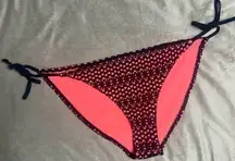 Topshop Black Fishnet Crochet Neon Orange Side Tie Bikini Bottoms Size 12 Large