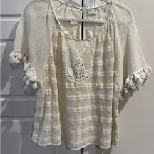 ZARA TRF COLLECTION Ivory Sheer Crochet Lace Top w/ Tasseled Sleeves Boho Hippie