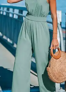 Cupshe Sage Green Sleeveless Wide Leg Jumpsuit Size M NWT