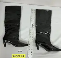 Womans Pullon Knee High Boots 7 Black Square Toe Kitten Heel NWOT Faux Leather