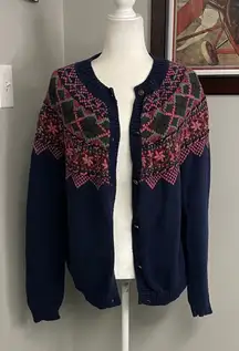 Vintage Northern Reflections 100% cotton Fair Isle style cardigan chunky size XL