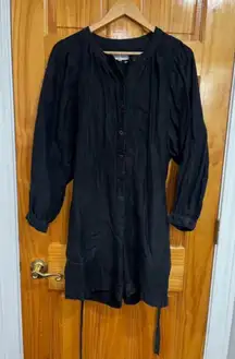 Alex Mill Black Linen Utility Romper Button Front Tie Waist Long Sleeve M