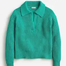 J. Crew ribbed cotton Johnny collar sweater polo emerald forest size xs