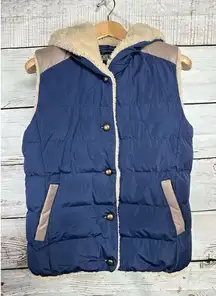 Zshow Womans Quilited Puffer Vest Hood Navy Blue Warm Fur Lined Size Medium‎ New