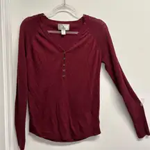 Ruby Moon Maroon Henley Long Sleeve Top